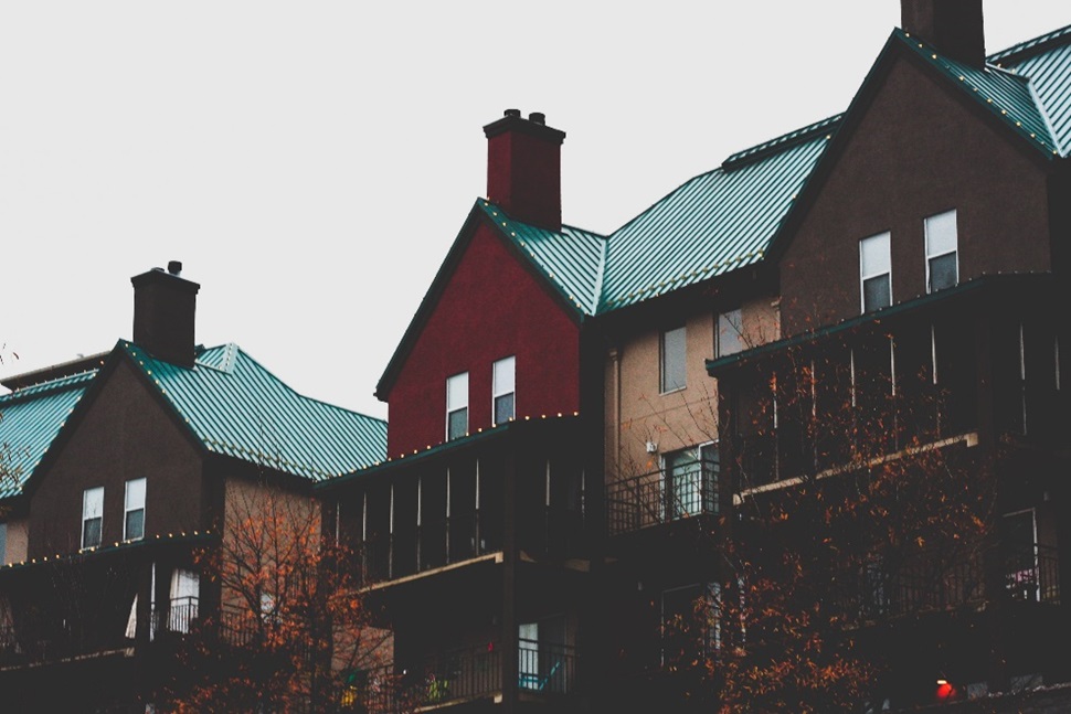 Dark houses with chimneys